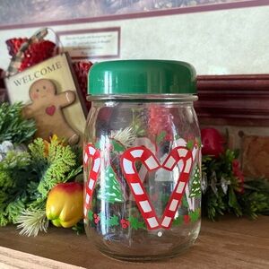 Holiday Candy Cane Heart Glass Jar with Green Lid